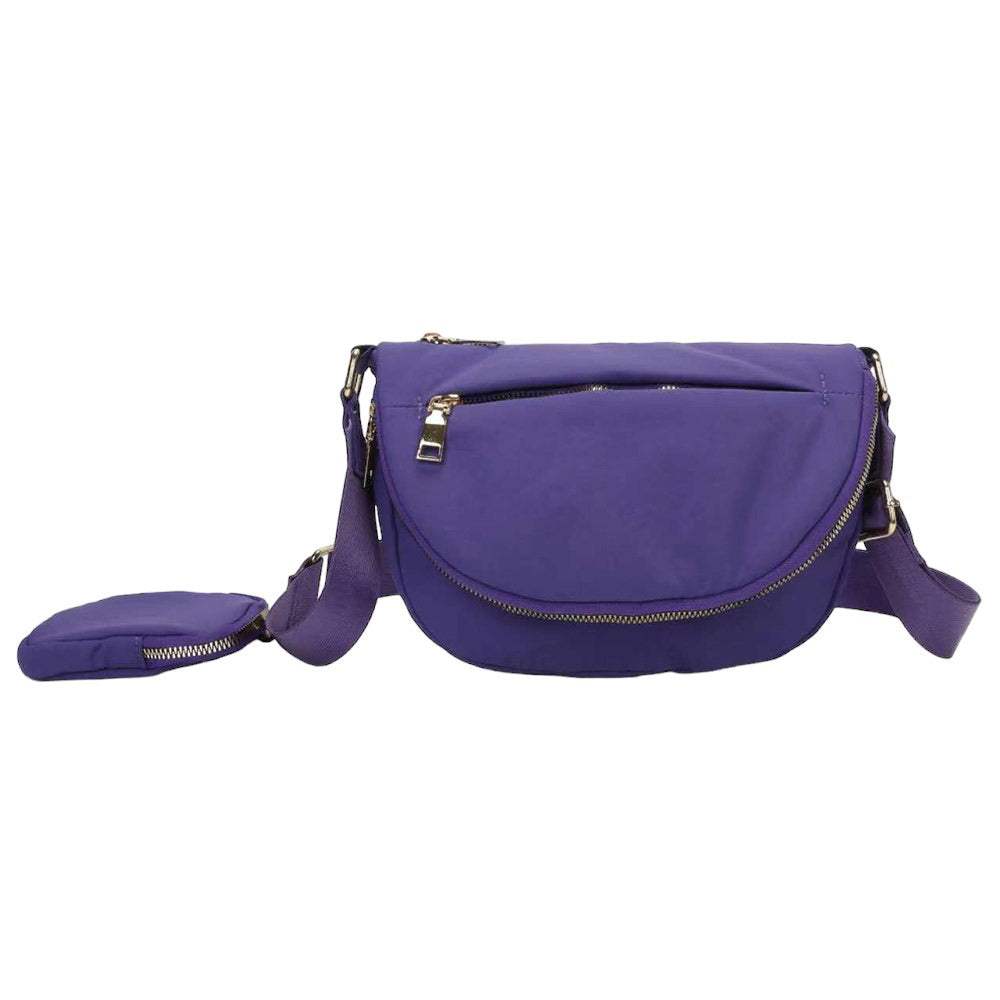 Half Round Solid Nylon Crossbody Bag - Madeline Love - Flyclothing LLC
