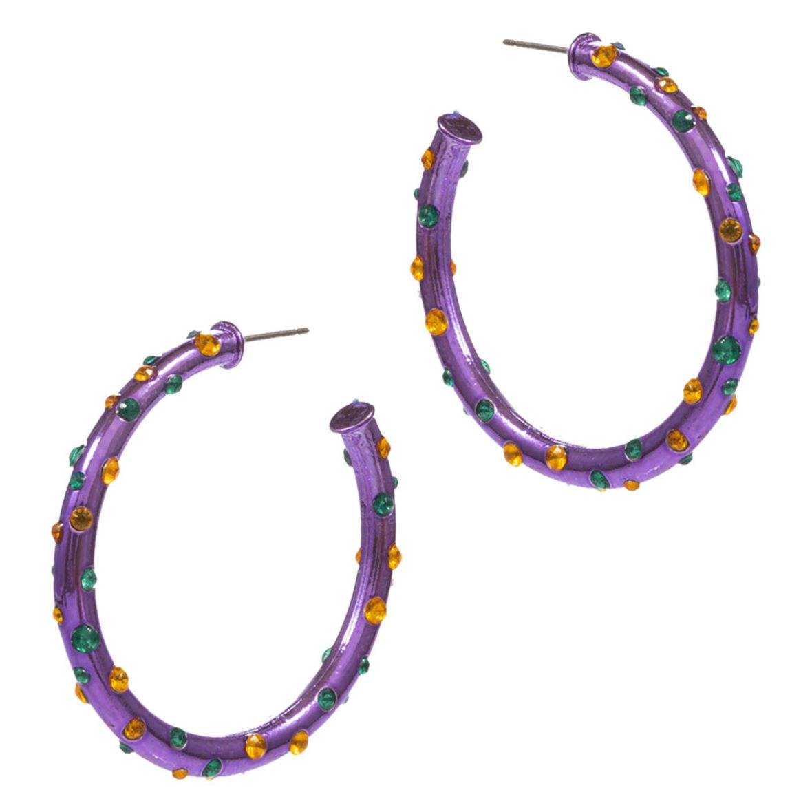 Mardi Gras Rhinestone Embellished Hoop Earrings - Madeline Love - Flyclothing LLC
