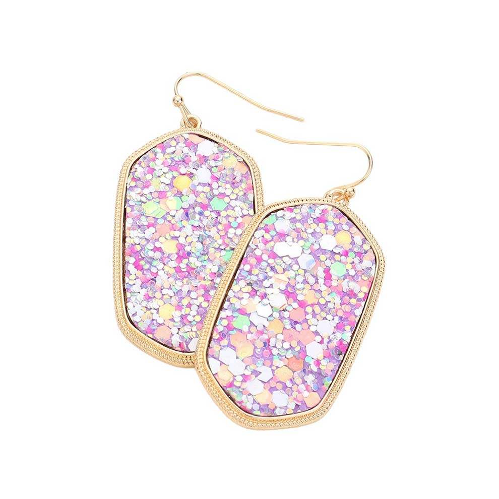 Sparkly Hexagon Frame Dangle Earrings - Madeline Love - Flyclothing LLC