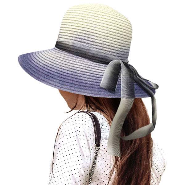 Ombre Bow Band Straw Sun Hat - Madeline Love - Flyclothing LLC
