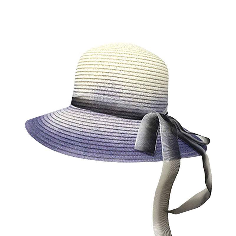 Ombre Bow Band Straw Sun Hat - Madeline Love - Flyclothing LLC