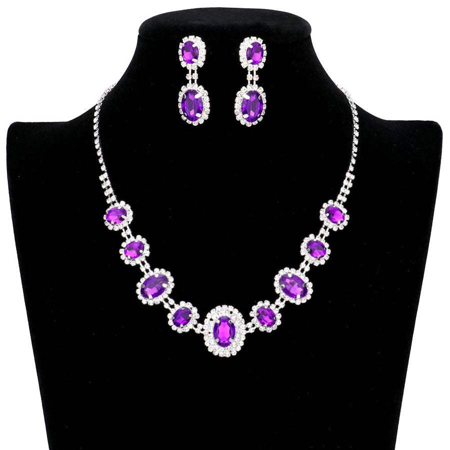 Oval Stone Accented Rhinestone Trimmed Necklace - Madeline Love - Flyclothing LLC