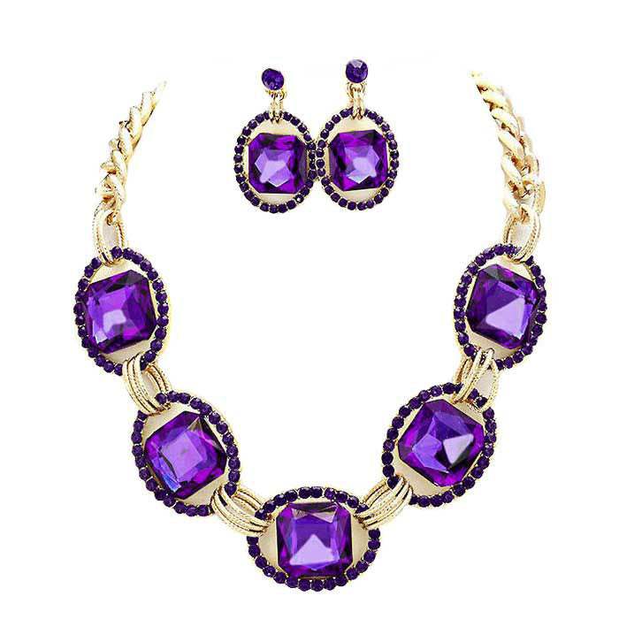 Pave Trim Glass Crystal Link Necklace - Madeline Love - Flyclothing LLC