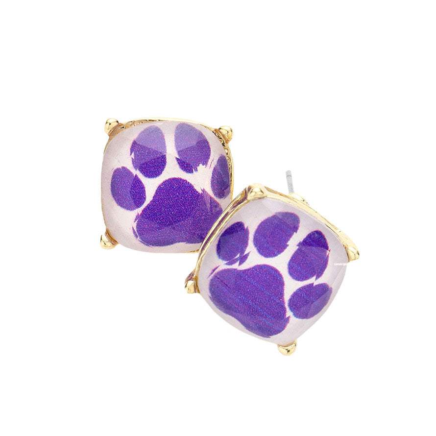 Paw Accented Square Stud Earrings - Madeline Love - Flyclothing LLC