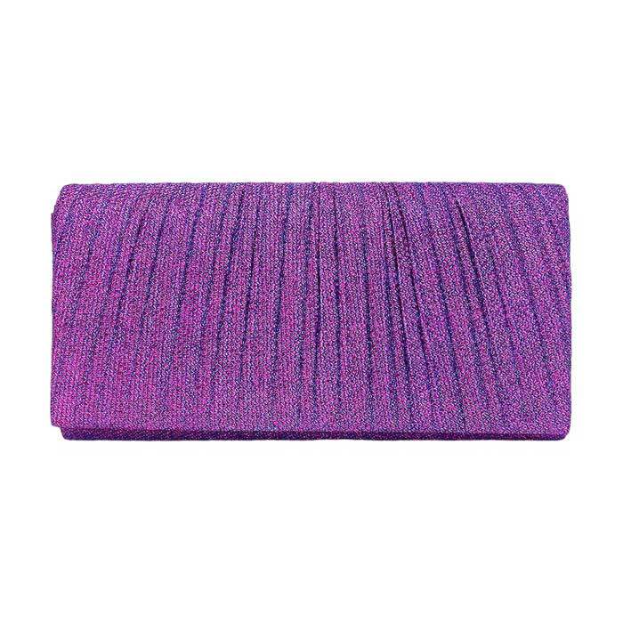 Pleated Shimmery Evening Clutch Crossbody Bag - Madeline Love - Flyclothing LLC