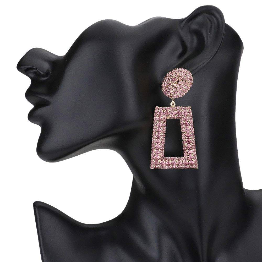 Rhinestone Pave Open Rectangle Dangle Evening Earrings - Madeline Love - Flyclothing LLC