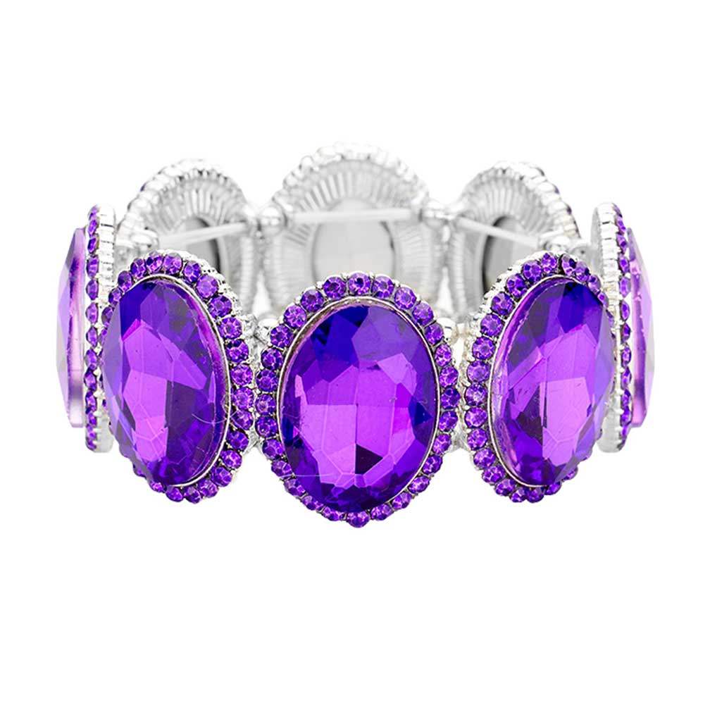 Rhinestone Trim Oval Crystal Stretch Evening Bracelet - Madeline Love - Flyclothing LLC
