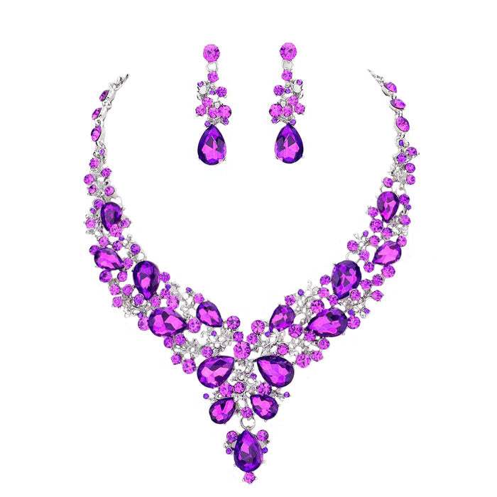 Round Teardrop Stone Accented Evening Necklace - Madeline Love - Flyclothing LLC