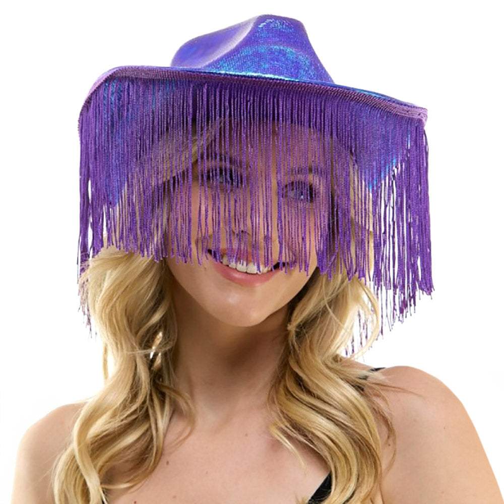 Shiny Western Cowboy Hat with Fringe - Madeline Love - Flyclothing LLC