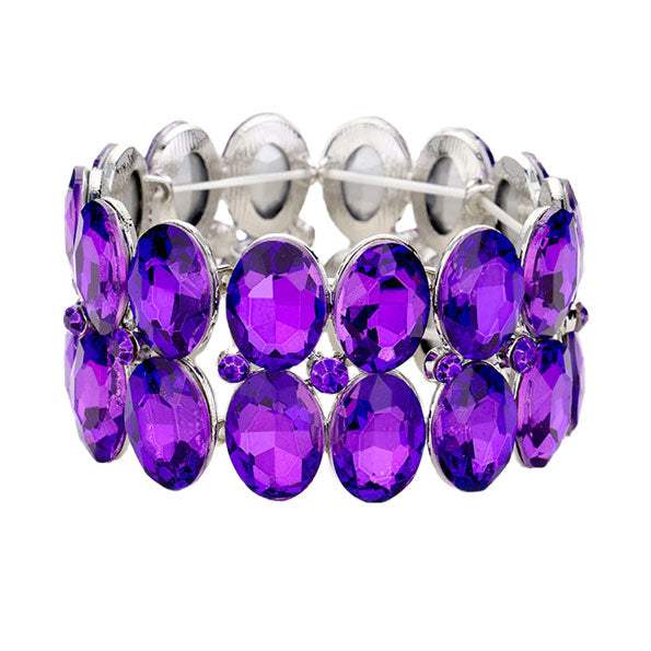 Glass Crystal Oval Stone Cluster Stretch Bracelet - Madeline Love - Flyclothing LLC