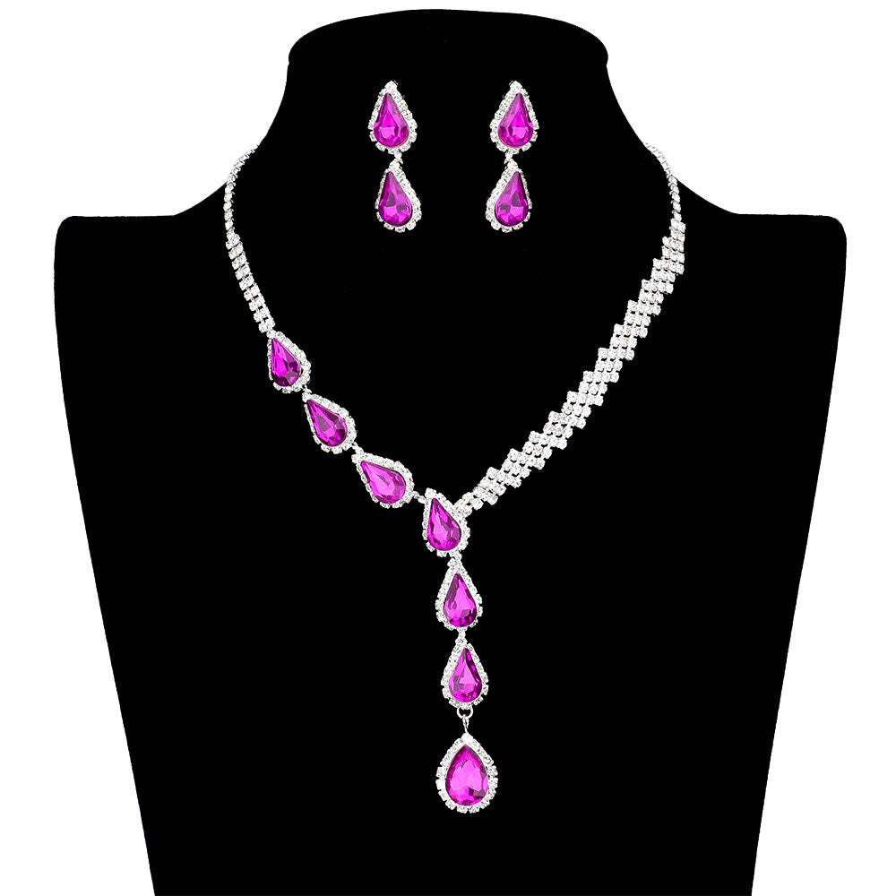 Teardrop Crystal Rhinestone Necklace Earring Set - Madeline Love - Flyclothing LLC