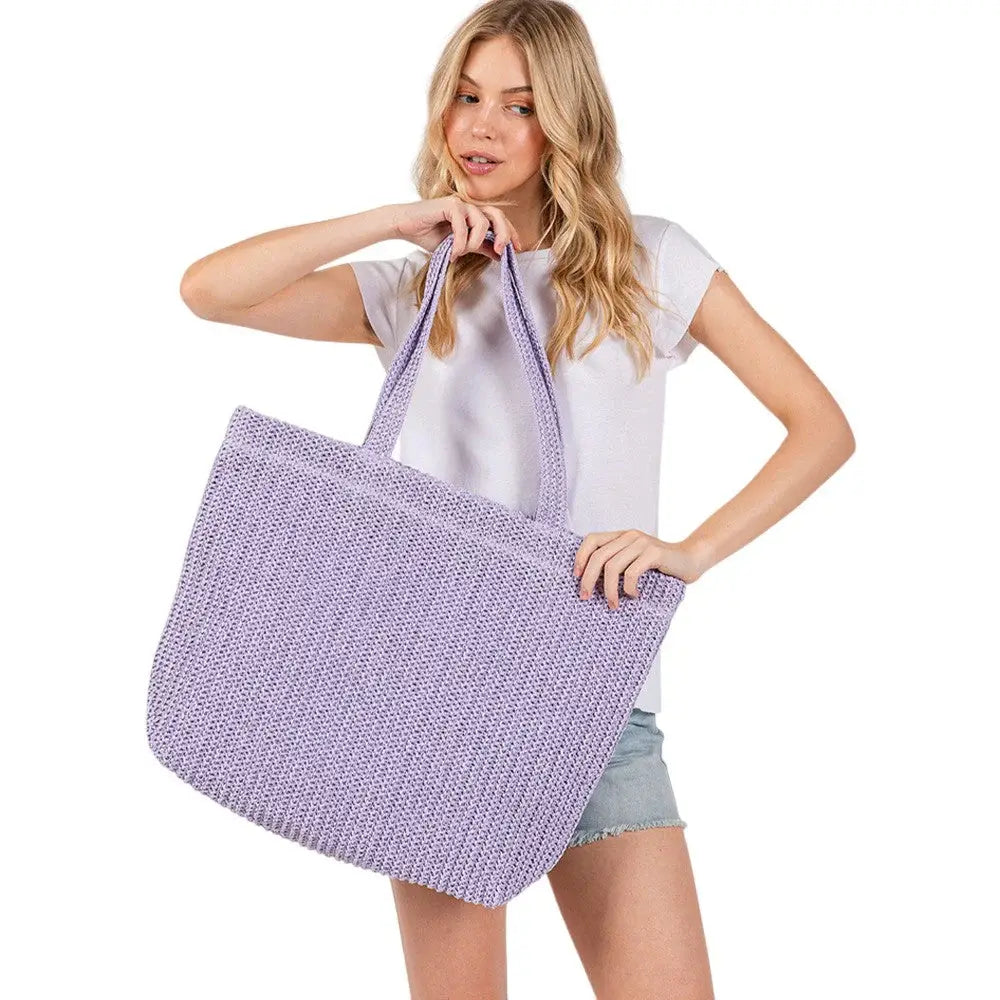 Solid Crochet Straw Tote Bag / Beach Bag - Madeline Love - Flyclothing LLC