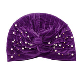 Stone Pearl Detailed Pleated Turban Beanie Hat - Madeline Love - Flyclothing LLC