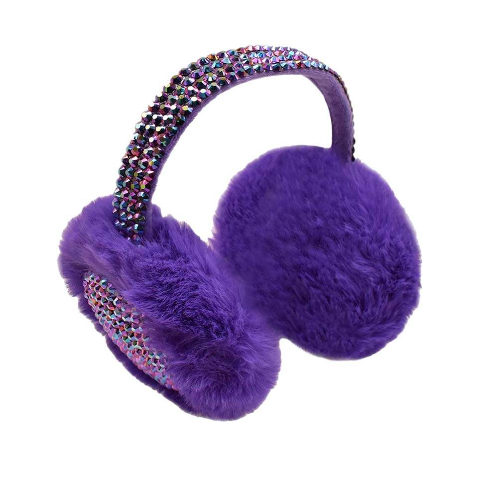 Studded Fluffy Plush Fur Foldable Earmuff - Madeline Love - Flyclothing LLC