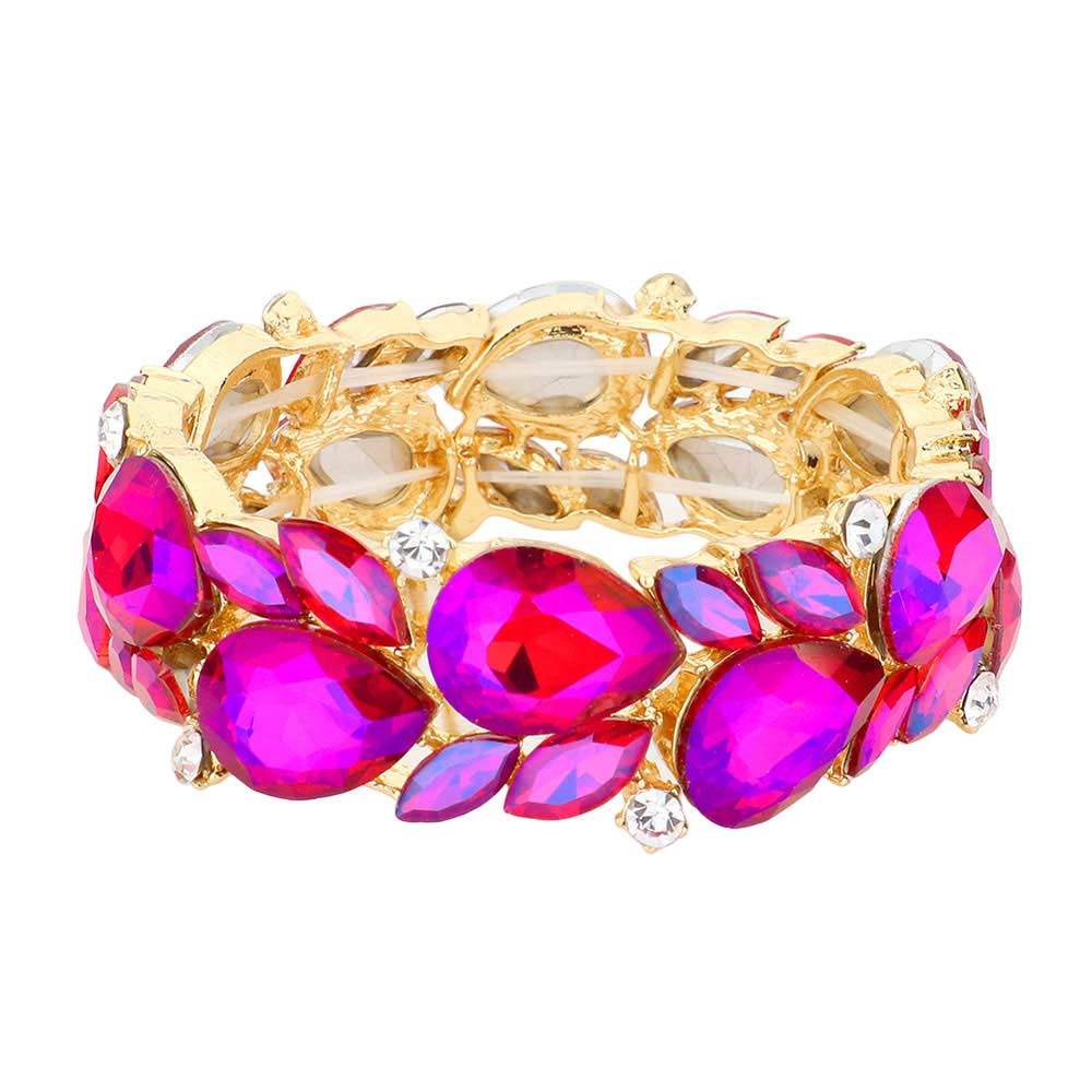 Teardrop Cluster Marquise Stone Stretch Evening Bracelet - Madeline Love - Flyclothing LLC