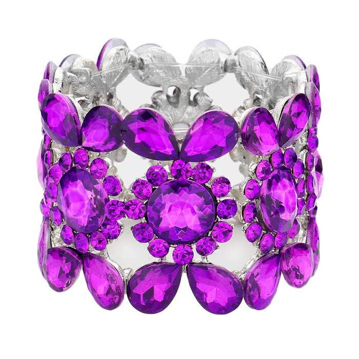 Teardrop Round Stone Stretch Evening Bracelet - Madeline Love - Flyclothing LLC