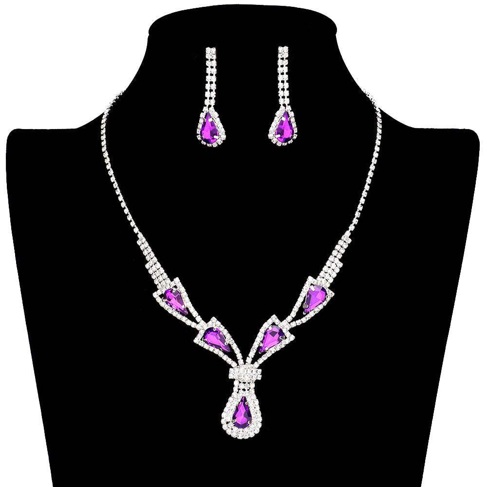 Teardrop Stone Accented Rhinestone Jewelry Set - Madeline Love - Flyclothing LLC