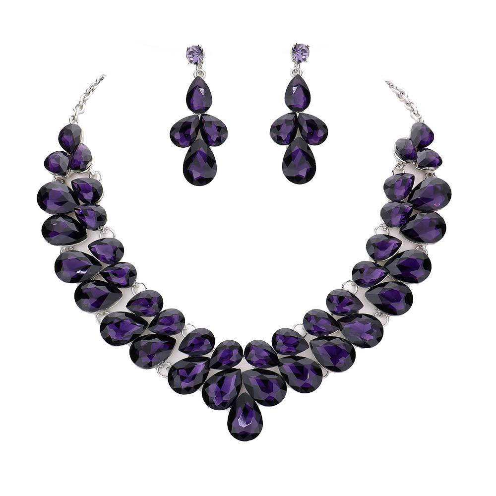 Teardrop Stone Cluster Evening Necklace - Madeline Love - Flyclothing LLC