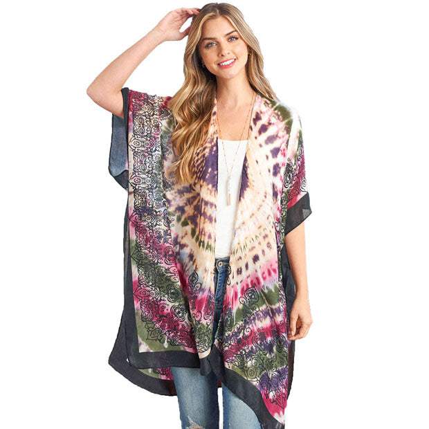 Tie Dye Boho Printed Cover Up Kimono Poncho - Madeline Love - Flyclothing LLC