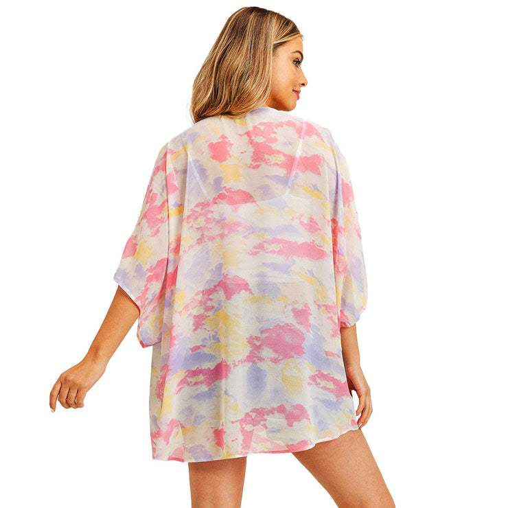 Trendy Tie Dye Cover Up Kimono Poncho - Madeline Love - Flyclothing LLC