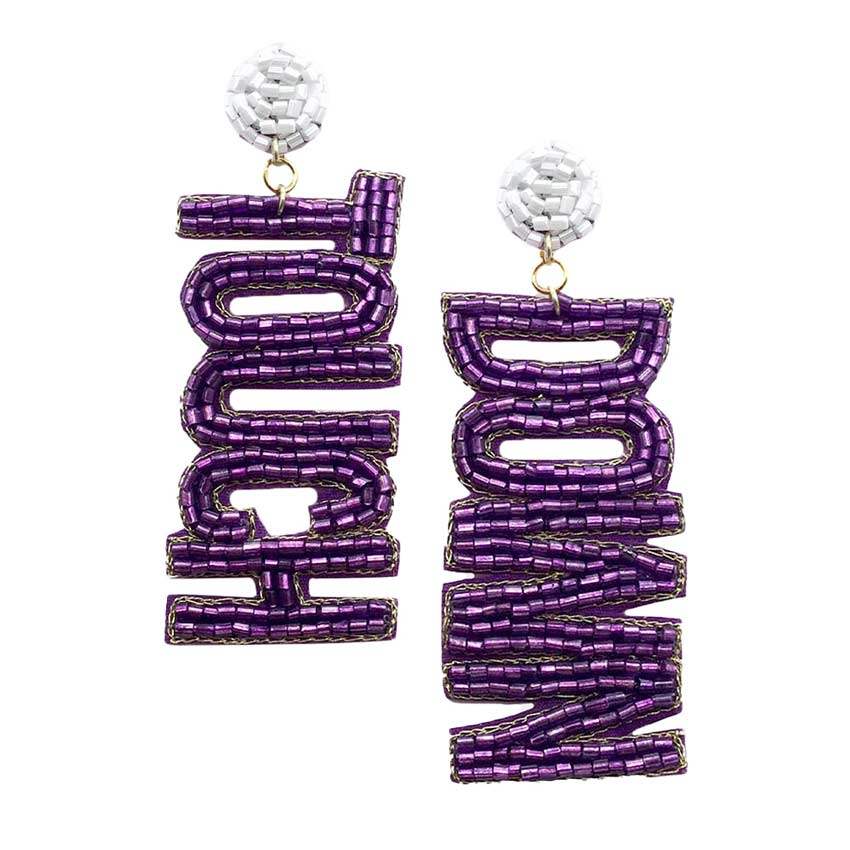 Felt Back Touch Down Message Beaded Dangle Earrings - Madeline Love - Flyclothing LLC