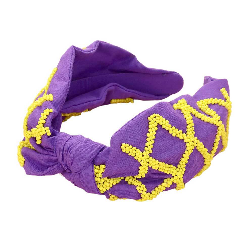 Game Day Seed Beaded Check Patterned Knot Burnout Headband - Madeline Love - Flyclothing LLC