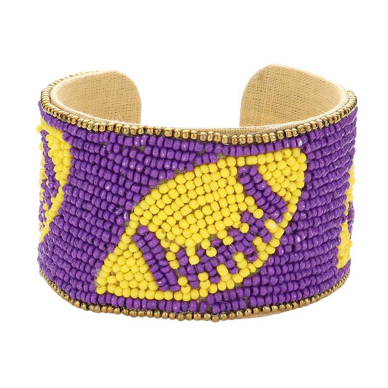 Game Day Seed Beaded Football Accented Cuff Bracelet - Madeline Love - Flyclothing LLC
