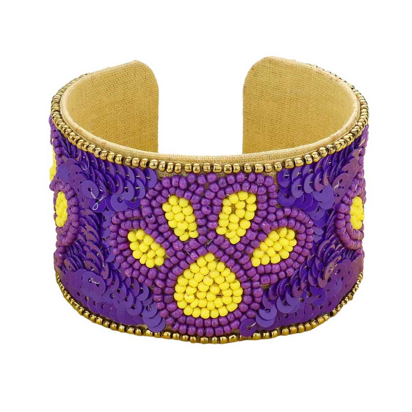 Game Day Sequin Seed Beaded Paw Accented Cuff Bracelet - Madeline Love - Flyclothing LLC