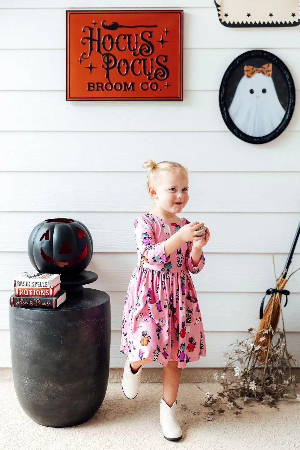 Purr-fectly Spooky 3/4 Sleeve Pocket Twirl Dress - Mila & Rose ® - Flyclothing LLC