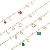 Quatrefoil Bow Heart Pearl Charm Station Paperclip Chain Necklace - Madeline Love - Flyclothing LLC