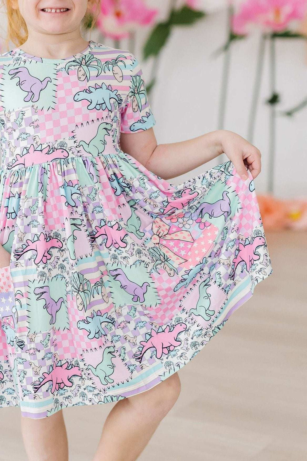 Quilted Dinos S/S Pocket Twirl Dress - Mila & Rose ® - Flyclothing LLC
