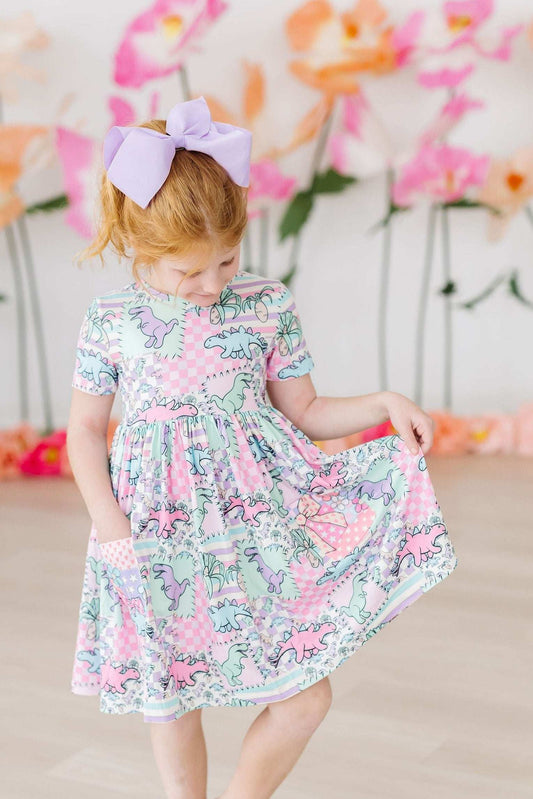 Quilted Dinos S/S Pocket Twirl Dress - Mila & Rose ® - Flyclothing LLC