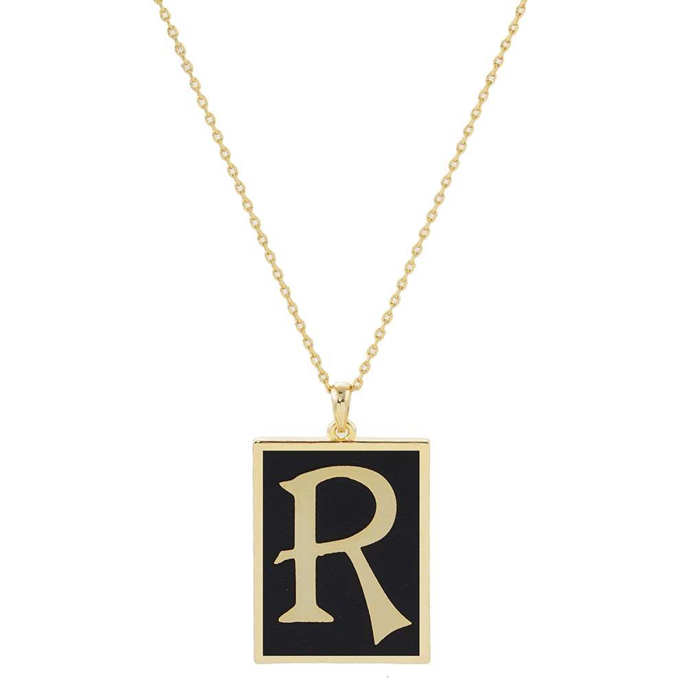 Gold Dipped Enamel Rectangle Monogram Pendant Necklace - Madeline Love - Flyclothing LLC