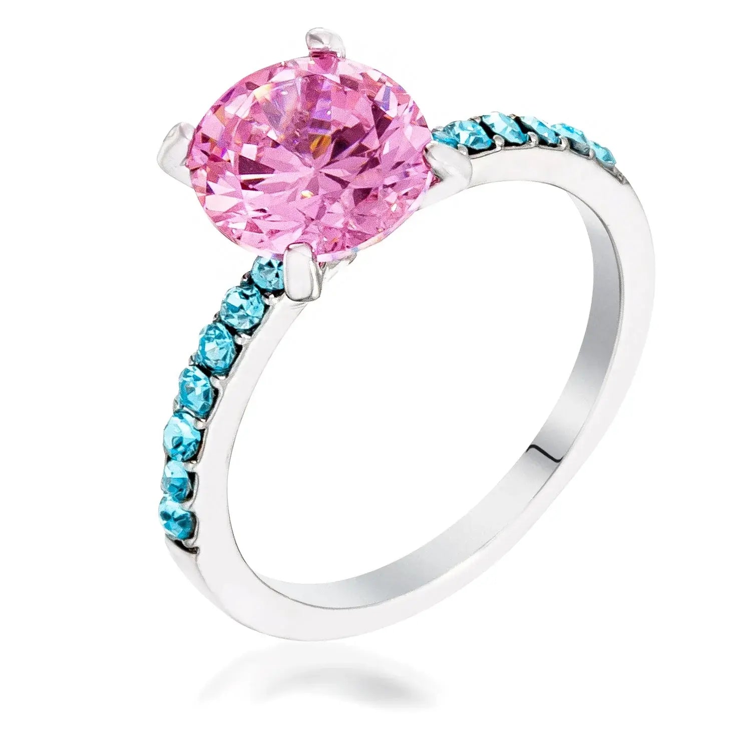 J GOODIN Pink & Aqua Accent Round CZ Rhodium Statement Ring - J GOODIN - Flyclothing LLC