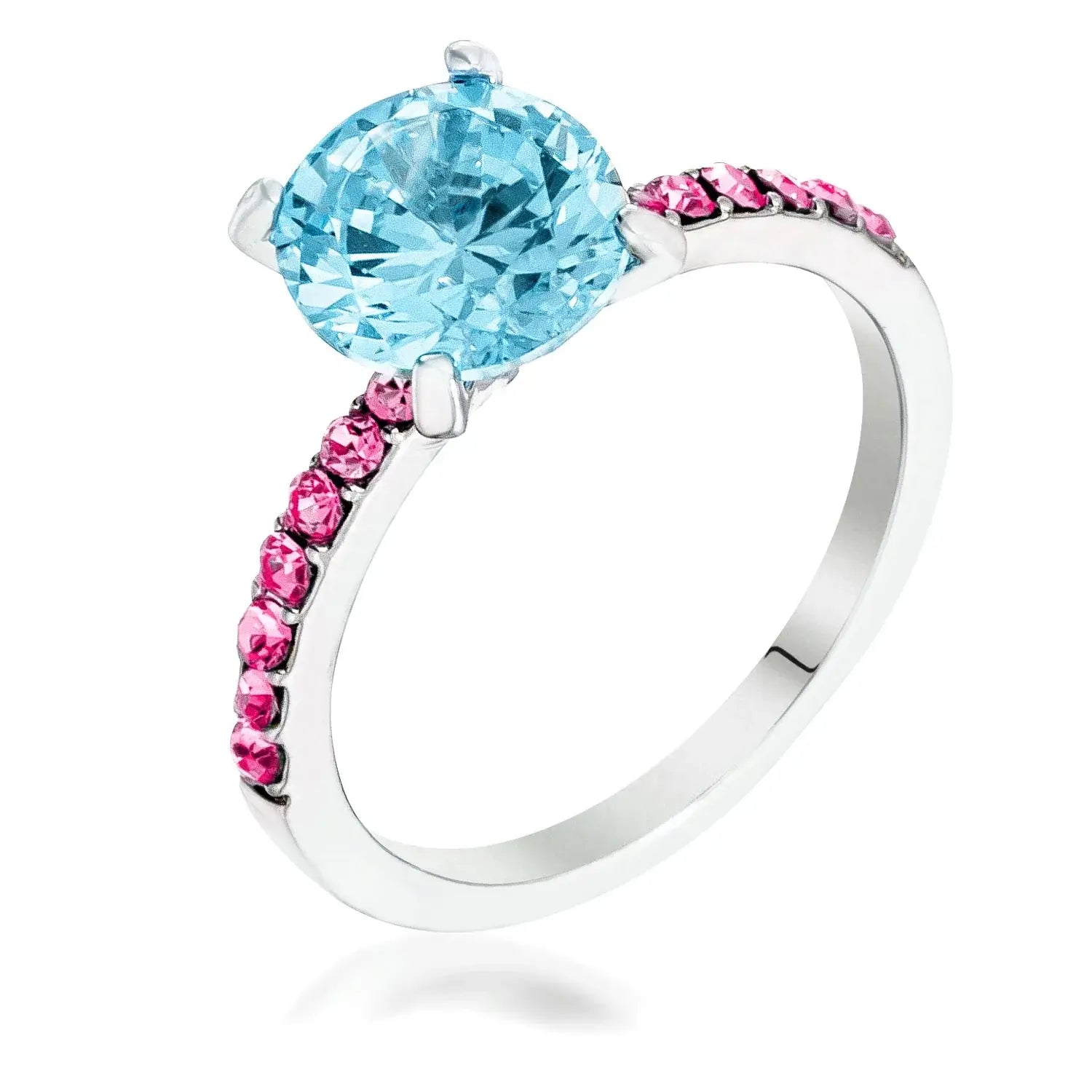 J GOODIN Aqua & Pink Ice Round CZ Rhodium Statement Ring - J GOODIN - Flyclothing LLC
