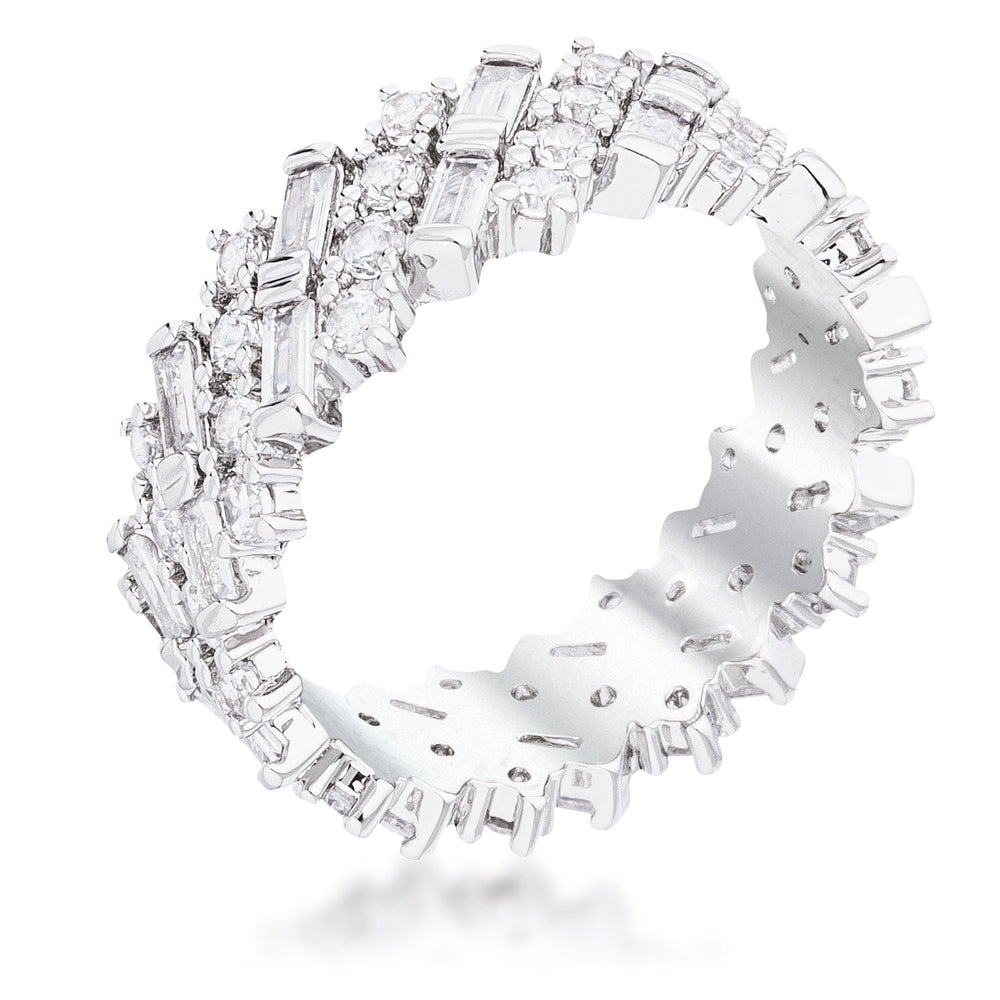 Rhodium Clear CZ Alternating Baguette Round Eternity Band - JGI