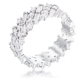 Rhodium Clear CZ Alternating Baguette Round Eternity Band - JGI
