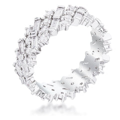 Rhodium Clear CZ Alternating Baguette Round Eternity Band - JGI