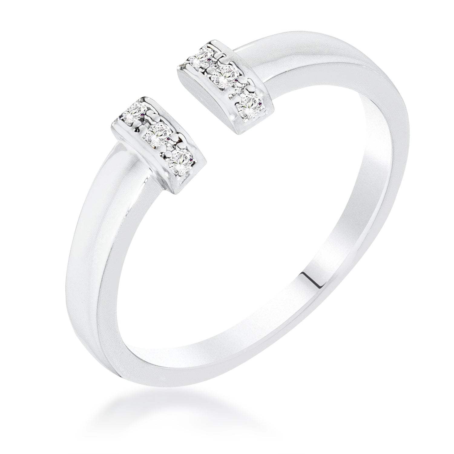 Rhodium Petite CZ Clear Open Cuff Ring - JGI - Flyclothing LLC
