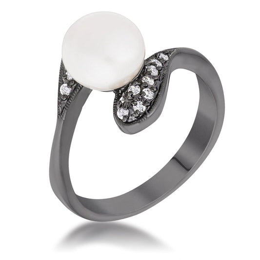 Hematite Pearl Interlocked Double Teardrop Ring - JGI