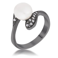 Hematite Pearl Interlocked Double Teardrop Ring - JGI