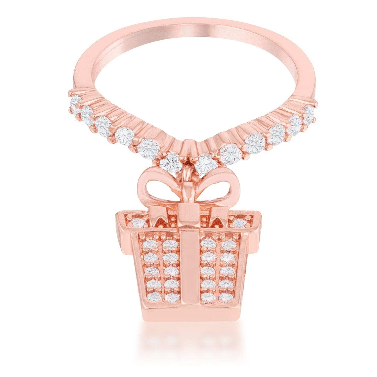 Bow Gift Box 0.3ct CZ Rosegold Holiday Charm Ring - JGI - Flyclothing LLC