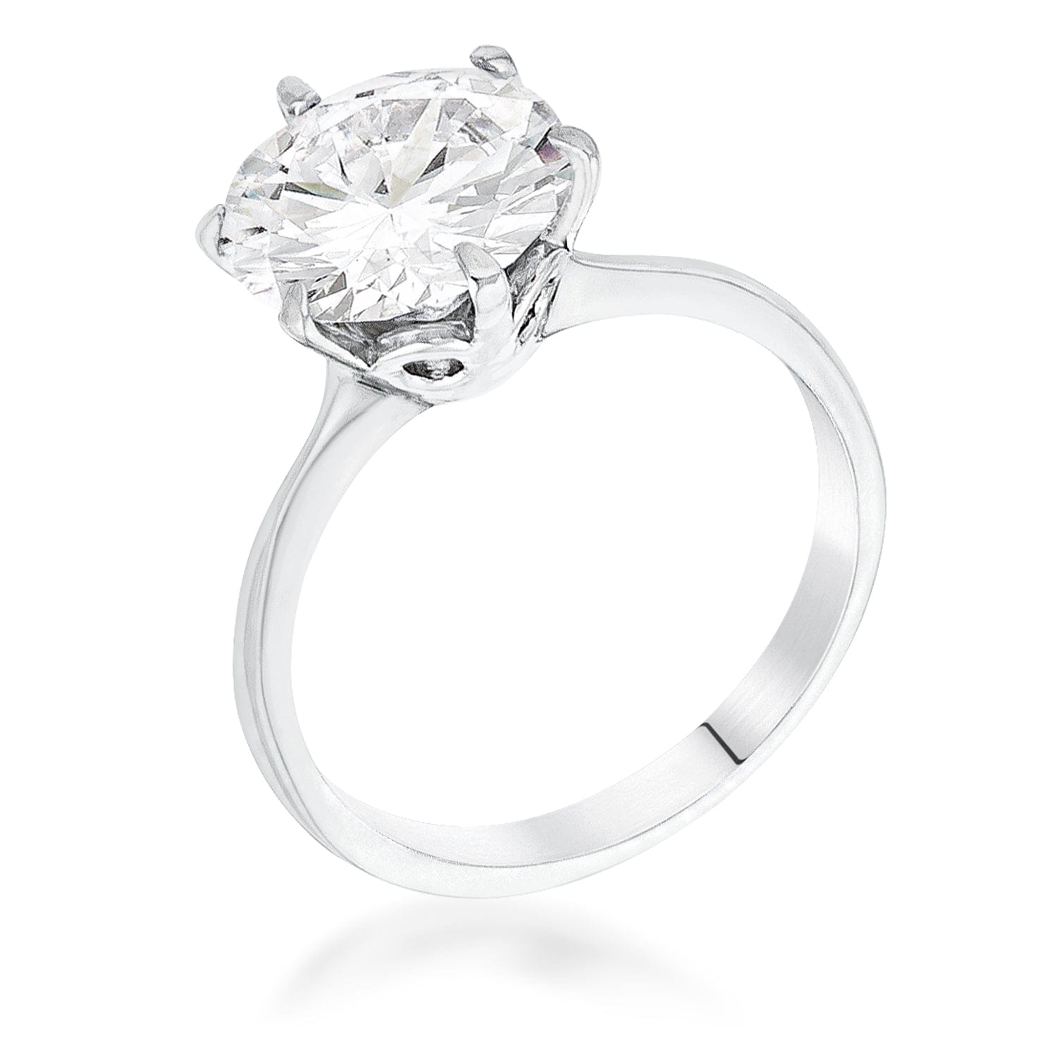 3.5 Carat Single Stone CZ Rhodium Classic Solitaire Ring - JGI