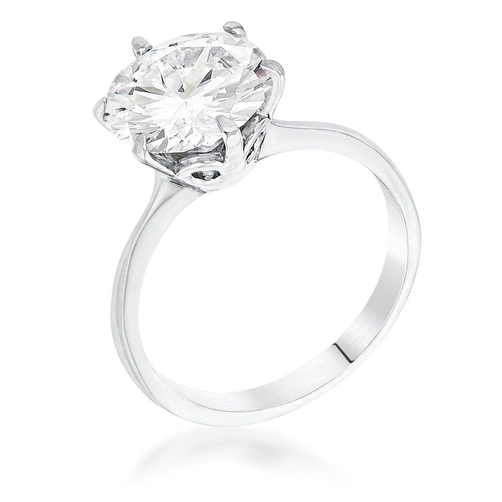 3.5 Carat Single Stone CZ Rhodium Classic Solitaire Ring - JGI