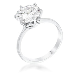 3.5 Carat Single Stone CZ Rhodium Classic Solitaire Ring - JGI