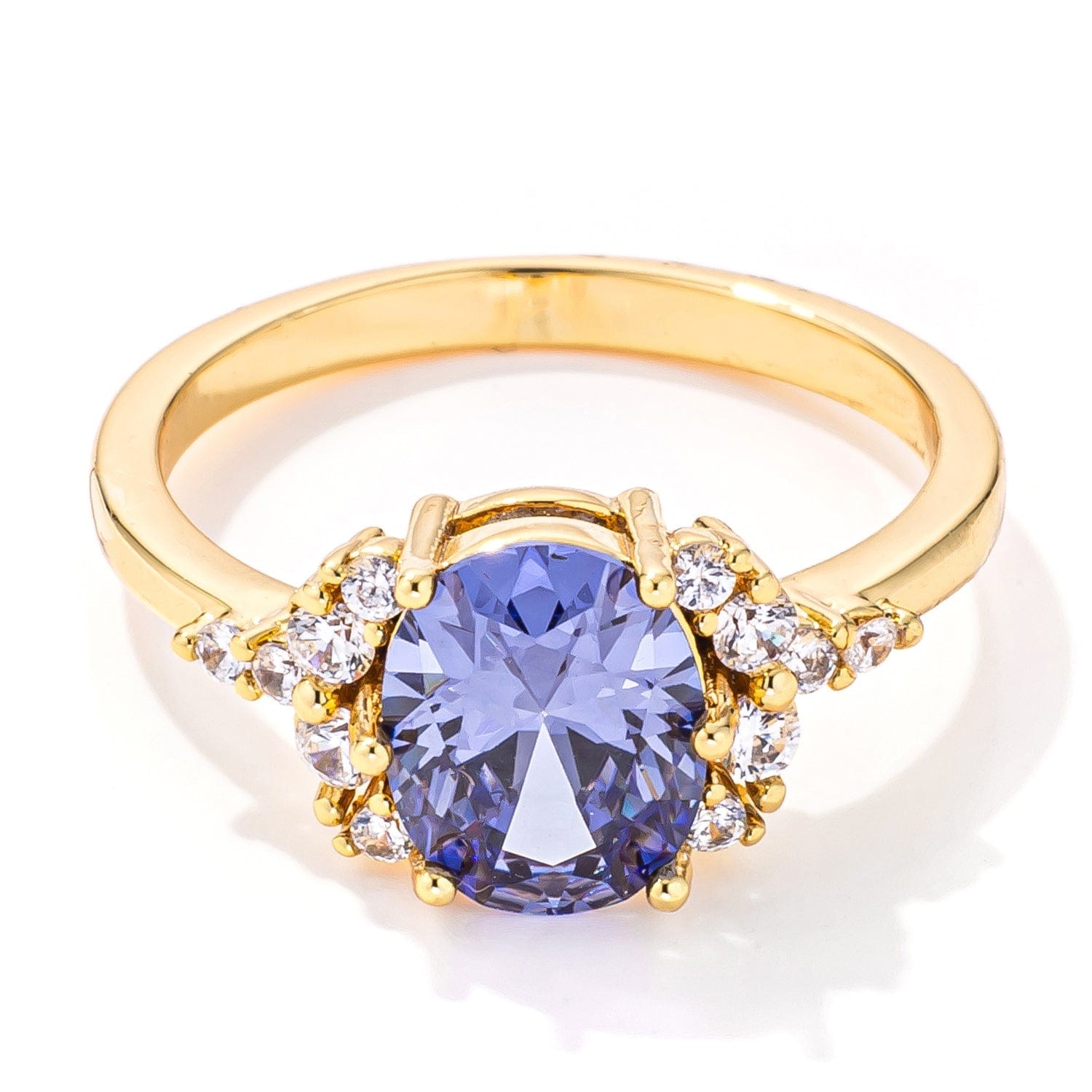 3ct. Gold Plated Oval Tanzanite CZ Engagement Ring - JGI