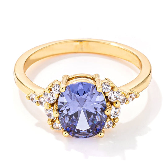 3ct. Gold Plated Oval Tanzanite CZ Engagement Ring - JGI