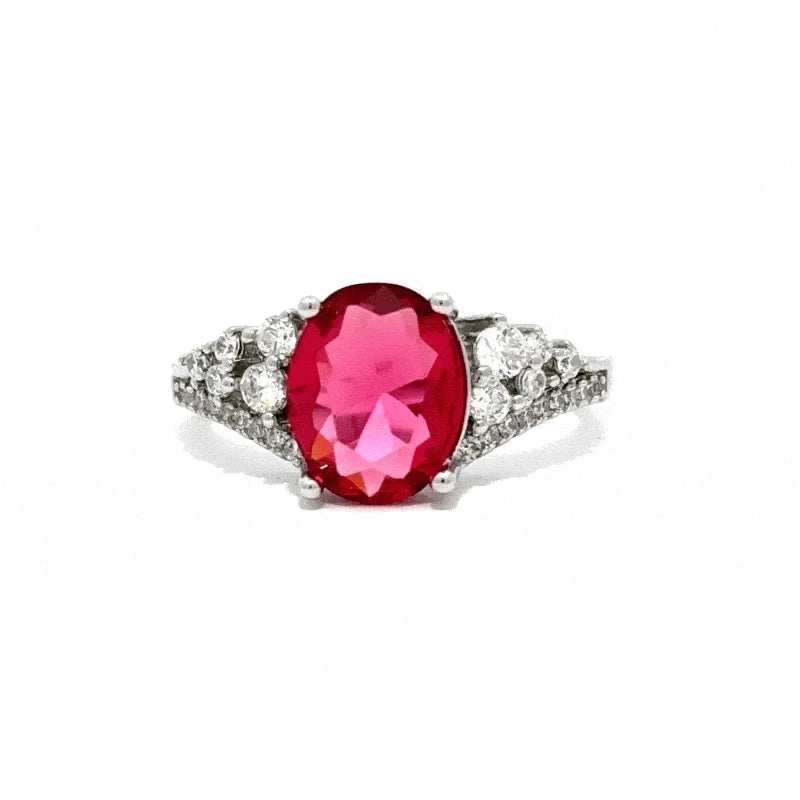 3.25ct. Rhodium Plated Raspberry Sparkle CZ Ring - JGI - Flyclothing LLC