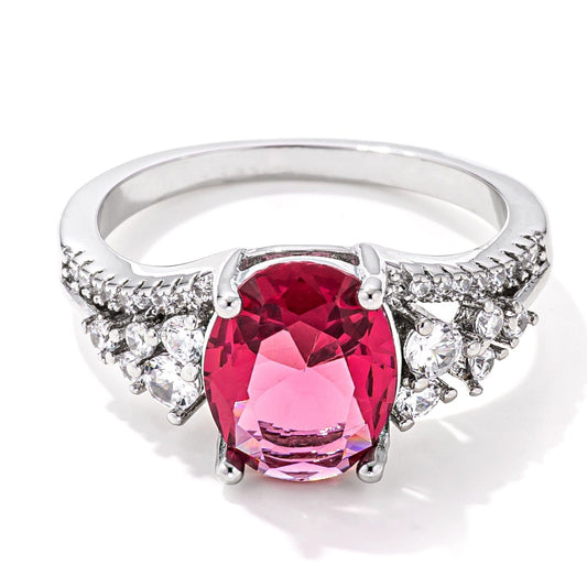 3.25ct. Rhodium Plated Raspberry Sparkle CZ Ring - JGI