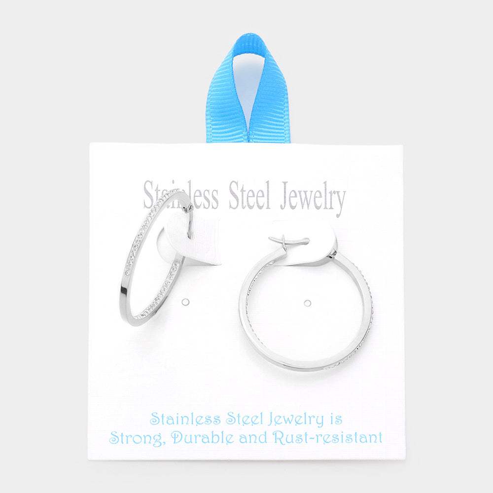 Stainless Steel 1.25 Inch Inside Out Rhinestone Hoop Pin Catch Earrings - Madeline Love - Flyclothing LLC